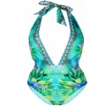 Camilla Whats Your Vice-print halterneck swimsuit - Green