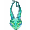 Camilla Whats Your Vice-print halterneck swimsuit - Green