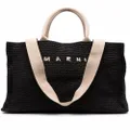 Marni logo-lettering raffia tote bag - Black