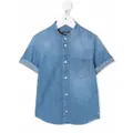 DONDUP KIDS short-sleeved cotton denim shirt - Blue