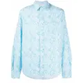 Kenzo Blurred Flowers-print seersucker shirt - Blue