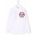Philipp Plein Junior embroidered logo long-sleeve shirt - White