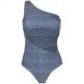 Magda Butrym monogram-print one-shoulder swimsuit - Blue