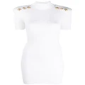 Balmain button-embellished ribbed mini dress - White