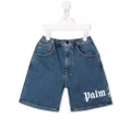 Palm Angels Kids logo-print denim shorts - Blue