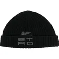 ETRO logo-embroidered ribbed-knit beanie - Black
