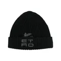 ETRO logo-embroidered ribbed-knit beanie - Black