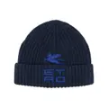 ETRO logo-embroidered ribbed-knit beanie - Blue