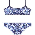 Dolce & Gabbana Kids Majolica-print scoop-neck bikini - Blue