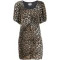 GANNI leopard-print ruched mini dress - Brown