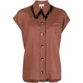GANNI crystal-collar sleeveless hemp shirt - Brown