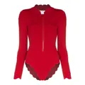 Marysia scallop-edge long-sleeve swimsuit - Red
