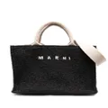 Marni logo-lettering raffia tote bag - Black