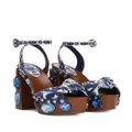 Dolce & Gabbana Majolica-print 90mm embellished wedge sandals - Blue