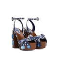 Dolce & Gabbana Majolica-print 90mm embellished wedge sandals - Blue