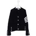 Thom Browne Kids 4-Bar cable-knit cotton cardigan - Blue