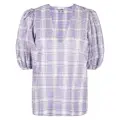 GANNI check-patterned puff sleeve blouse - Purple
