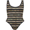 Balmain striped logo-print swimsuit - Black