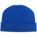 Alexander McQueen logo-embroidered knitted hat - Blue