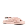 Moncler shearling cross-strap slippers - Pink
