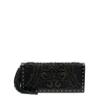 Balmain crystal-embroidered leather clutch bag - Black