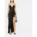 Alessandra Rich ruffle-trimmed asymmetric silk gown - Black