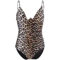 GANNI leopard-print ruched swimsuit - Neutrals