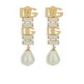 Dolce & Gabbana DG logo crystal and faux pearl-detail drop earrings - Gold