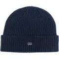 Tommy Hilfiger logo-plaque ribbed beanie - Blue