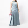 Michelle Mason backless halter-neck tie gown - Blue