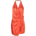 Michelle Mason halterneck open-back silk minidress - Orange