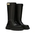 Dolce & Gabbana logo-strap knee-length leather boots - Black
