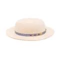 Miki House gingham-trim straw hat - Neutrals