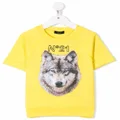 Nº21 Kids wolf-print short-sleeve cotton sweatshirt - Yellow