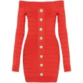 Balmain off-shoulder knitted minidress - Red