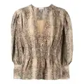 GANNI snakeskin-print V-neck blouse - Brown