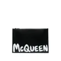 Alexander McQueen logo-print leather clutch bag - Black