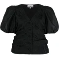 GANNI puff-sleeve jacquard blouse - Black