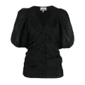 GANNI puff-sleeve jacquard blouse - Black