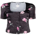 GANNI floral-print crinkled satin blouse - Black