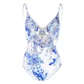 Camilla crystal-embellished dragon-print swimsuit - Blue