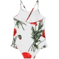 Dolce & Gabbana Kids floral-print criss-cross straps swimsuit - White