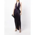 Michelle Mason satin backless halter-neck gown - Purple