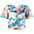 Marni floral-print short-sleeve blouse - Blue