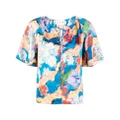 Marni floral-print short-sleeve blouse - Blue