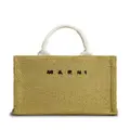 Marni woven embroidered-logo shopping tote bag - Green