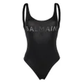 Balmain stud-logo U-neck swimsuit - Black