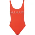 Balmain logo-print sleeveless swimsuit - Red