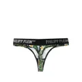 Philipp Plein Hawaiian-print logo-waist thong - Green