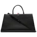 Thom Browne logo print grained leather tote bag - Black